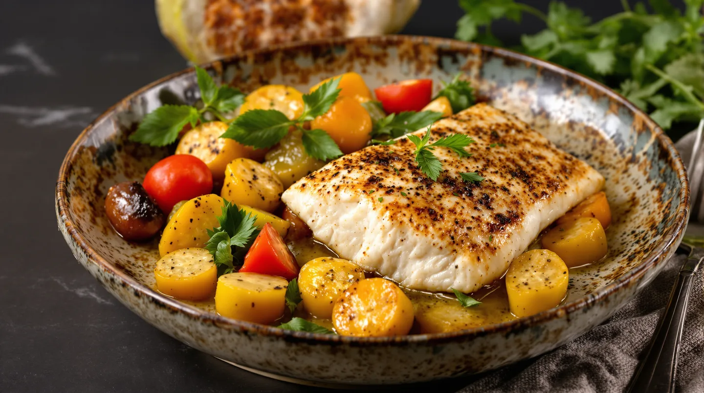 Poisson blanc au four avec légumes méditerranéens, recette facile