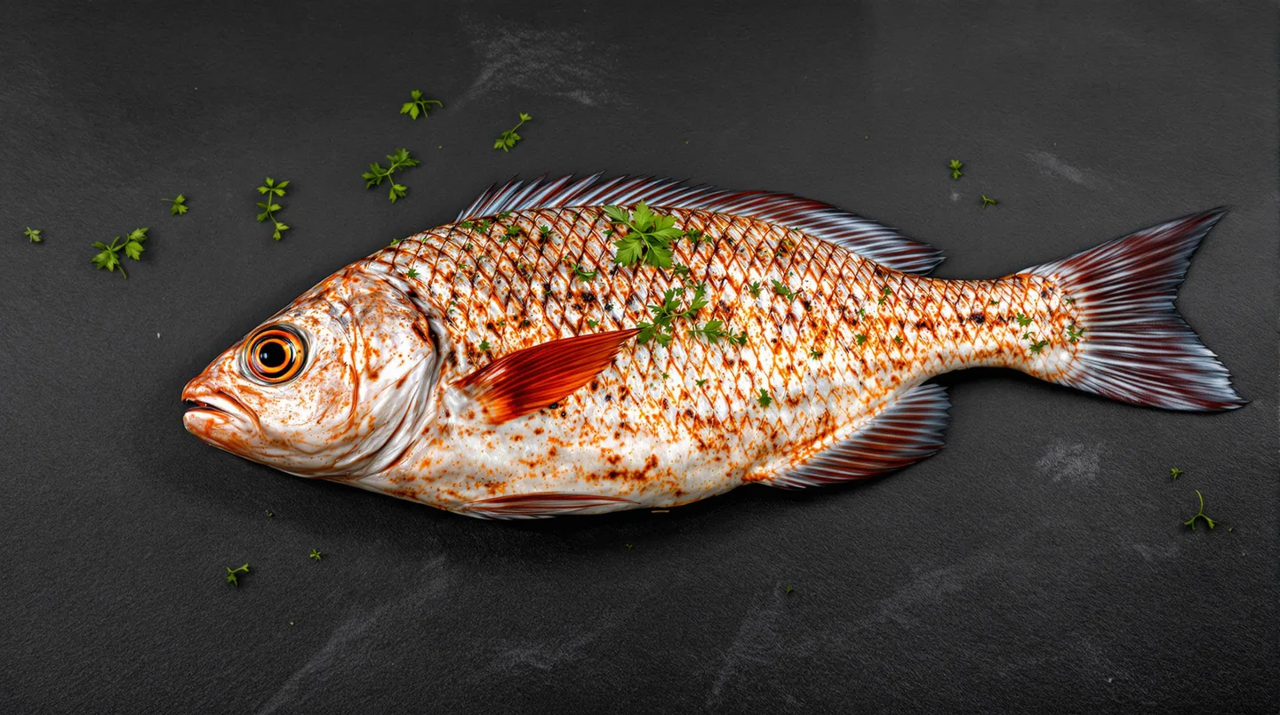 Cette cuisson en croûte d'écailles révèle tout l'arôme du rouget barbet
